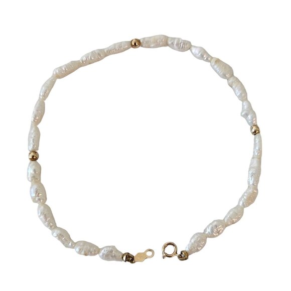 14K Yellow Gold Knotted Rice Pearl Bracelet 8” Long, L177 - Picture 1 of 8